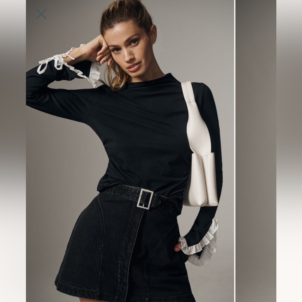 Black Ruffle-Sleeve Top Maeve by Anthropologie